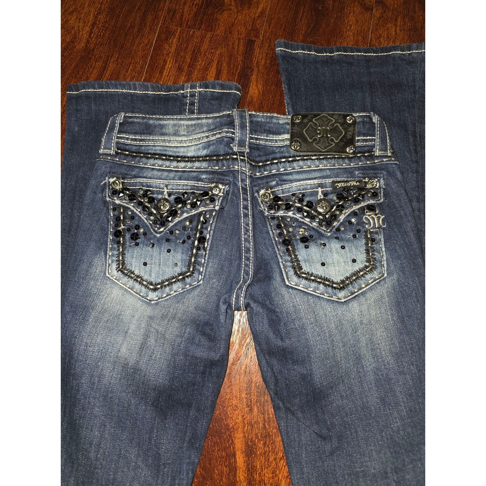 Miss Me Flare Jeans Women’s Size 26 Medium Wash Rhinestone Bling Pockets Y2K