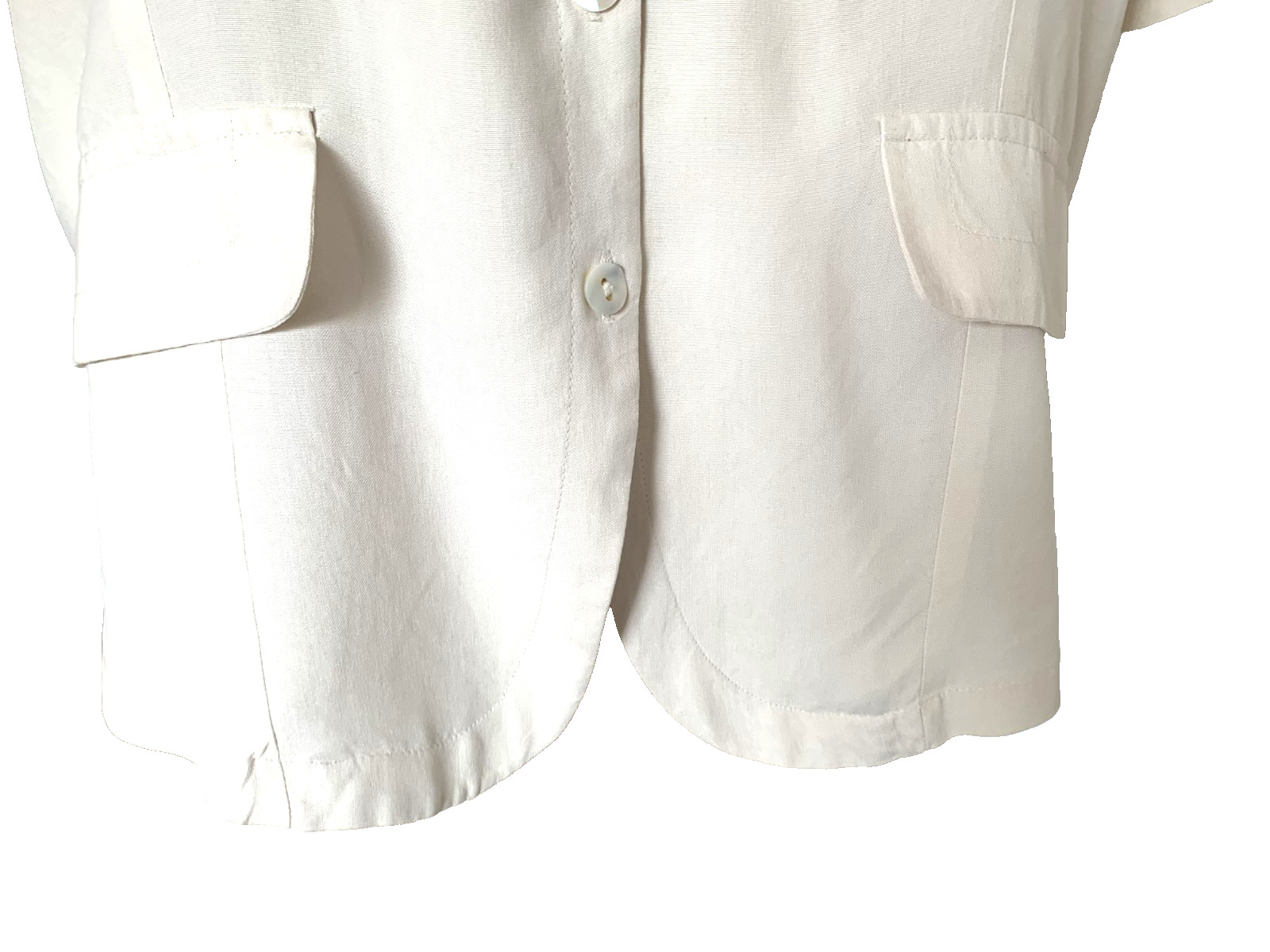 KIM ROGERS Ivory Cream Blouse 100% Silk Short Sleeve Buttons Size Large