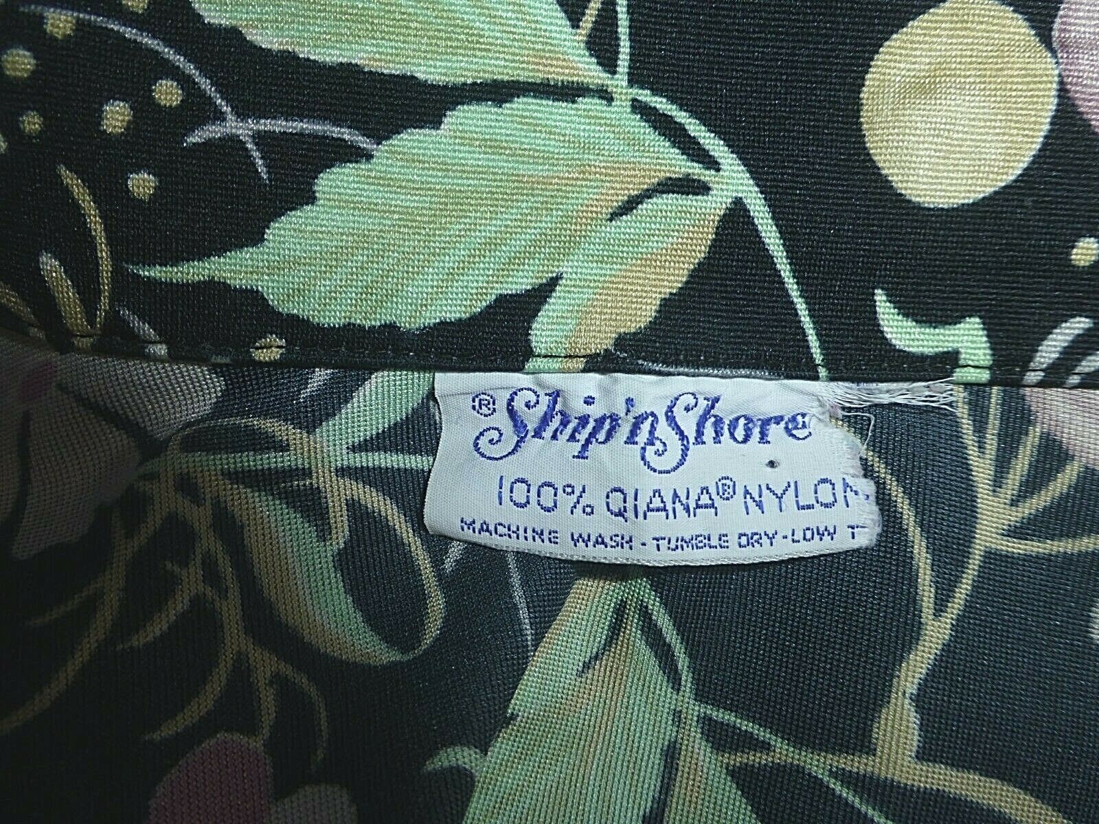Vtg 70s Ship’n Shore FLORA FAUNA Print Nylon knit hippie Shirt BLOUSE TOP XL