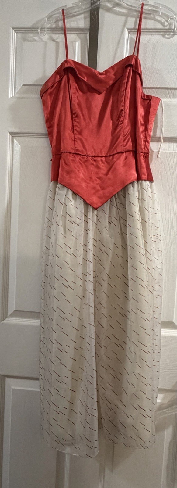 Vintage 70s Women’s Spaghetti Strap Red Corsets With Cream Skirt T Length Dress