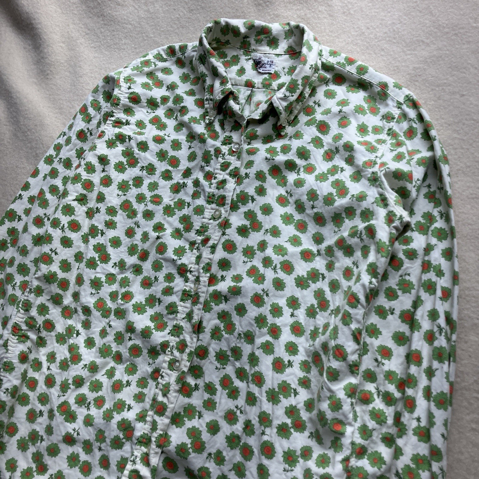 1960’s Shapely Classic Sunflower Floral Print Shirt Small 14