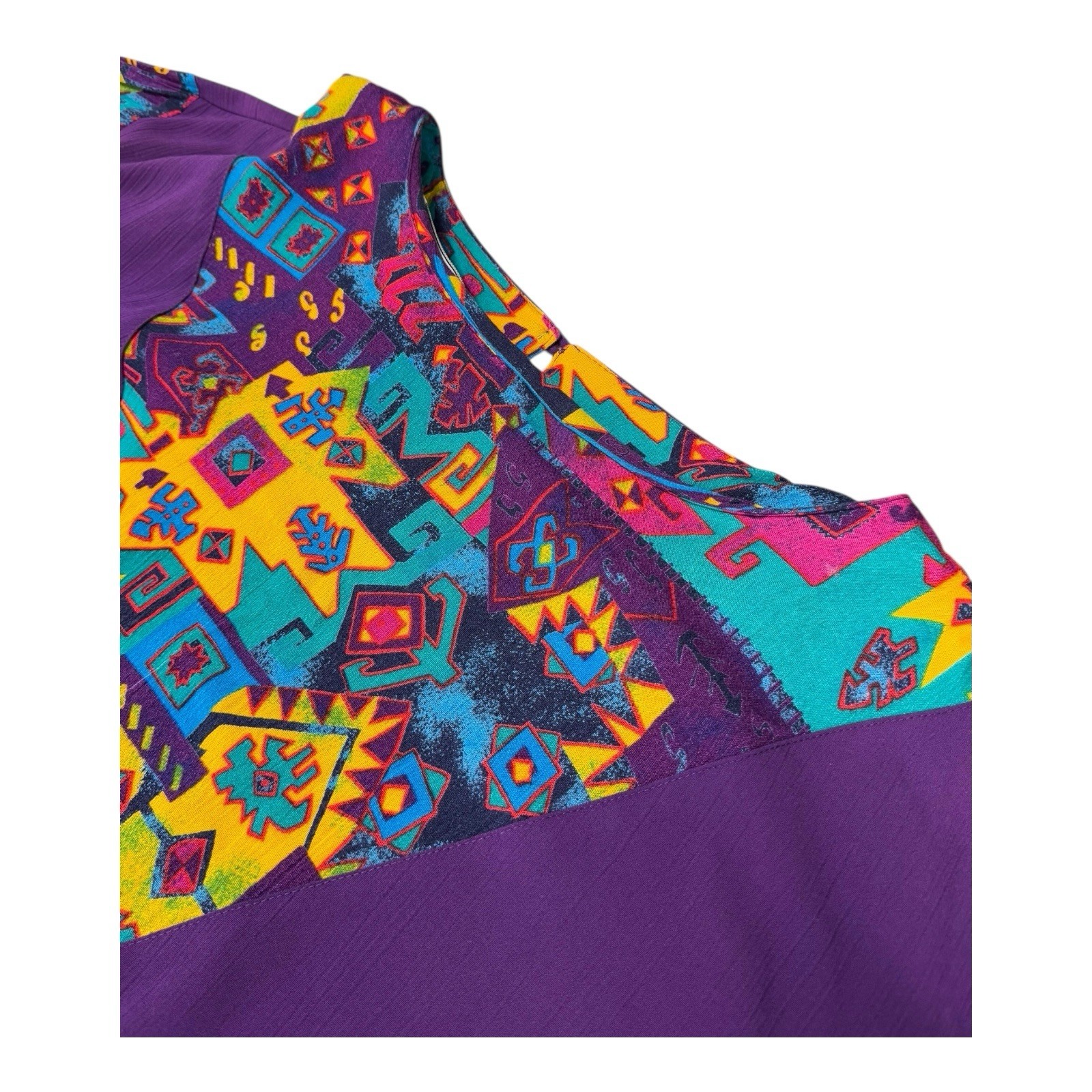 Vintage C.M. Shapes Purple 2X Southwestern Tribal Aztec Motif Short Sleeve Shirt