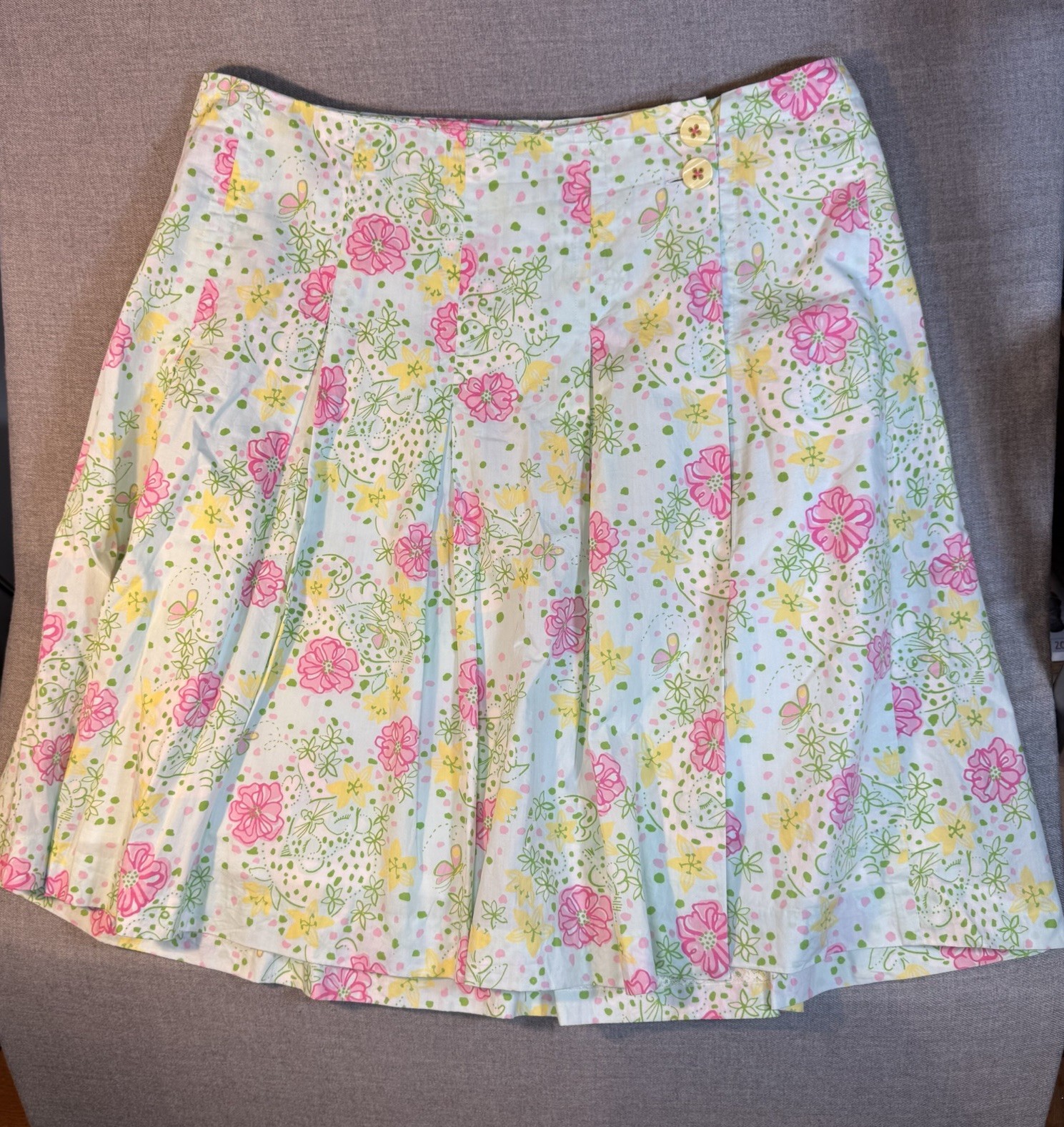 Vintage LILLY PULITZER White Label Pleated Meadow Skirt Sz 14 Summer Floral