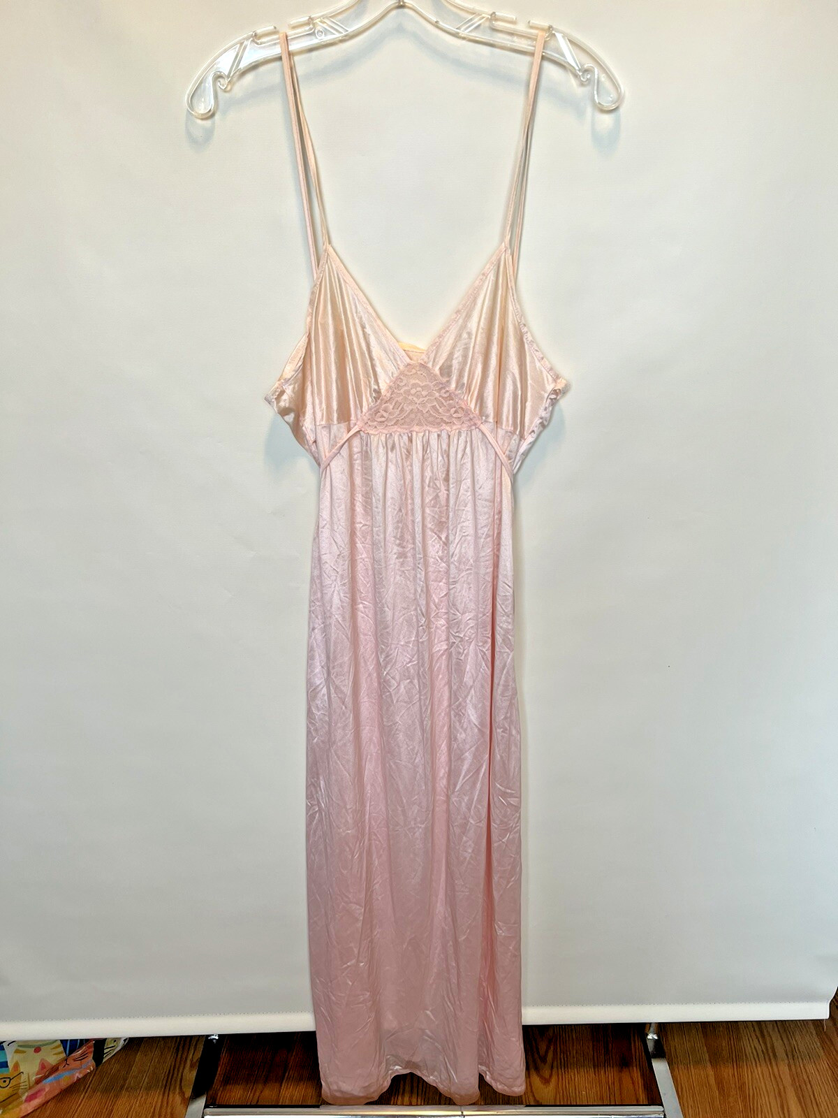 Vintage FANTASY NIGHTWEAR Pink Nylon Long Nightgown Medium