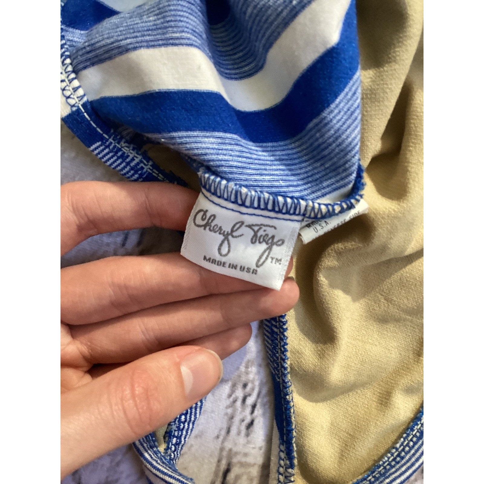 Vintage Cheryl Tiegs Sears Blue White Striped Belted One Piece Aerobic USA 12