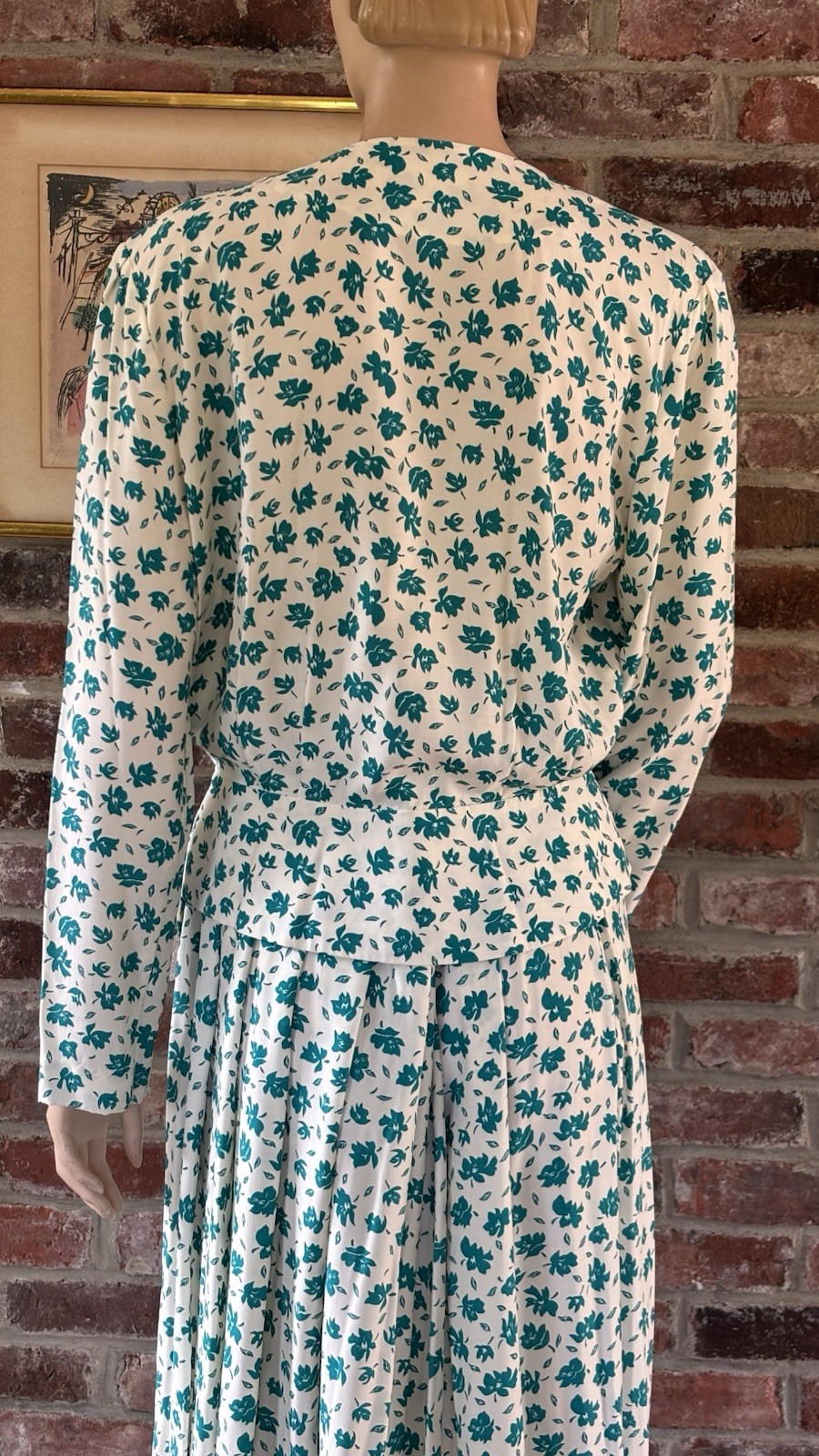 80’s green & white floral matching top and midi skirt