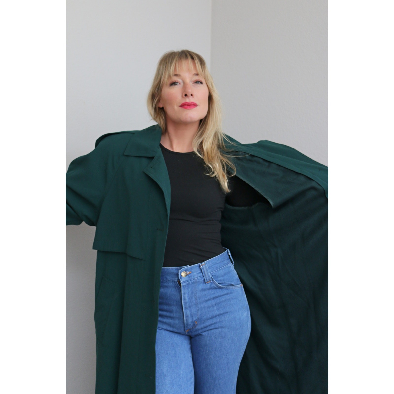1980’s Vintage Classic Evergreen Full Length Belted Trench Coat ~ Women’s MD LG