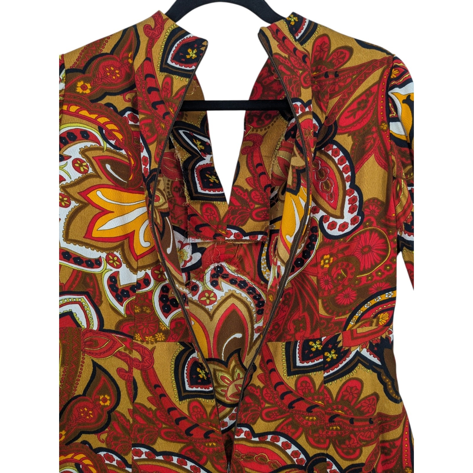 Vintage 1970s Handmade Psychedelic HAWAIIAN MAXI DRESS Empire Waist Long Sleeves