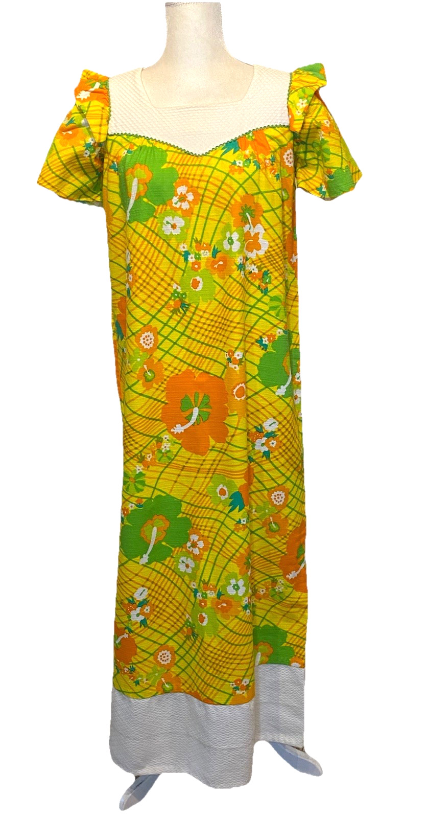 Vintage Liberty House of Hawaii Maxi Dress Bright Floral Hibiscus Barkcloth XS/S