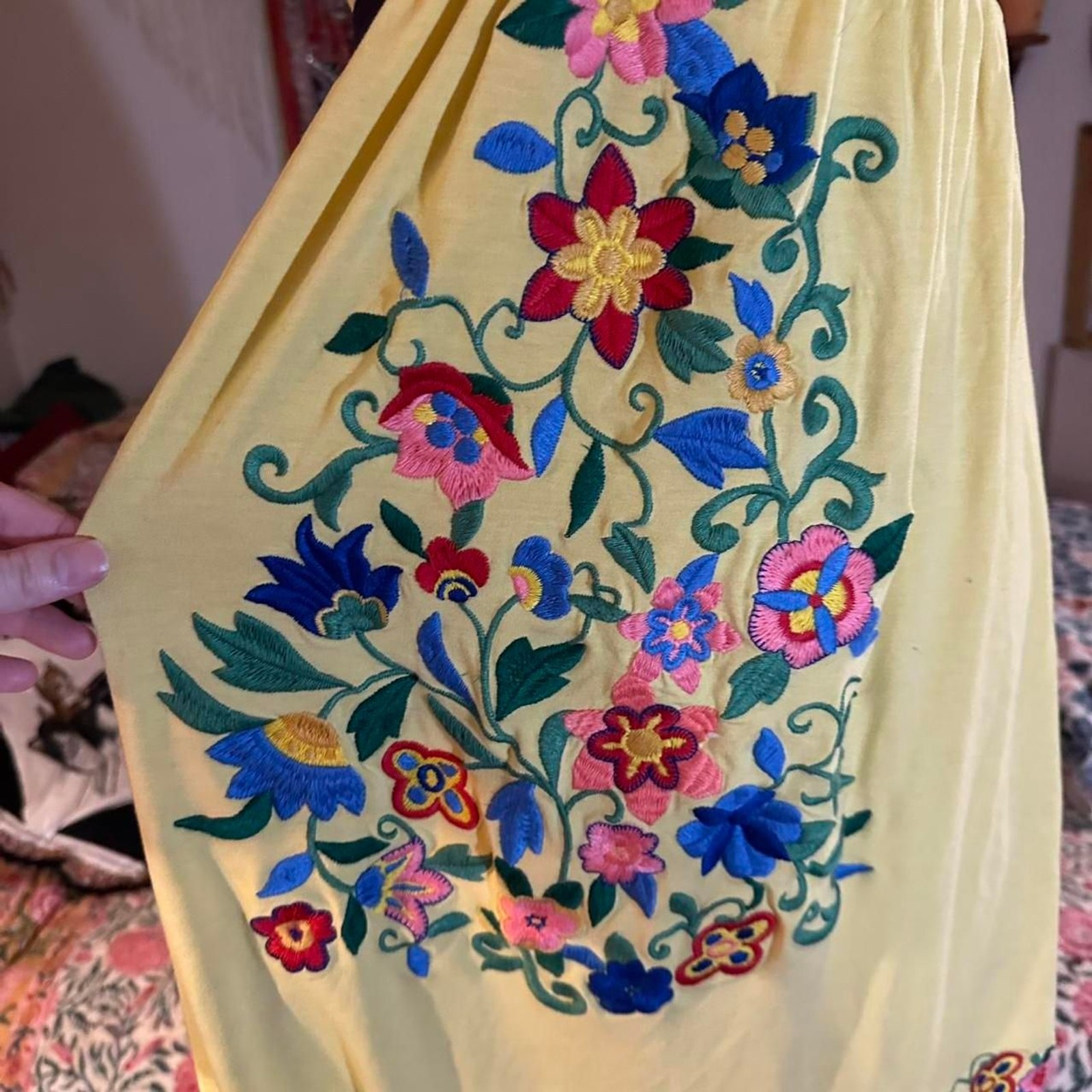 Yellow and Navy Summer Floral Embroidered Mini Summer Dress