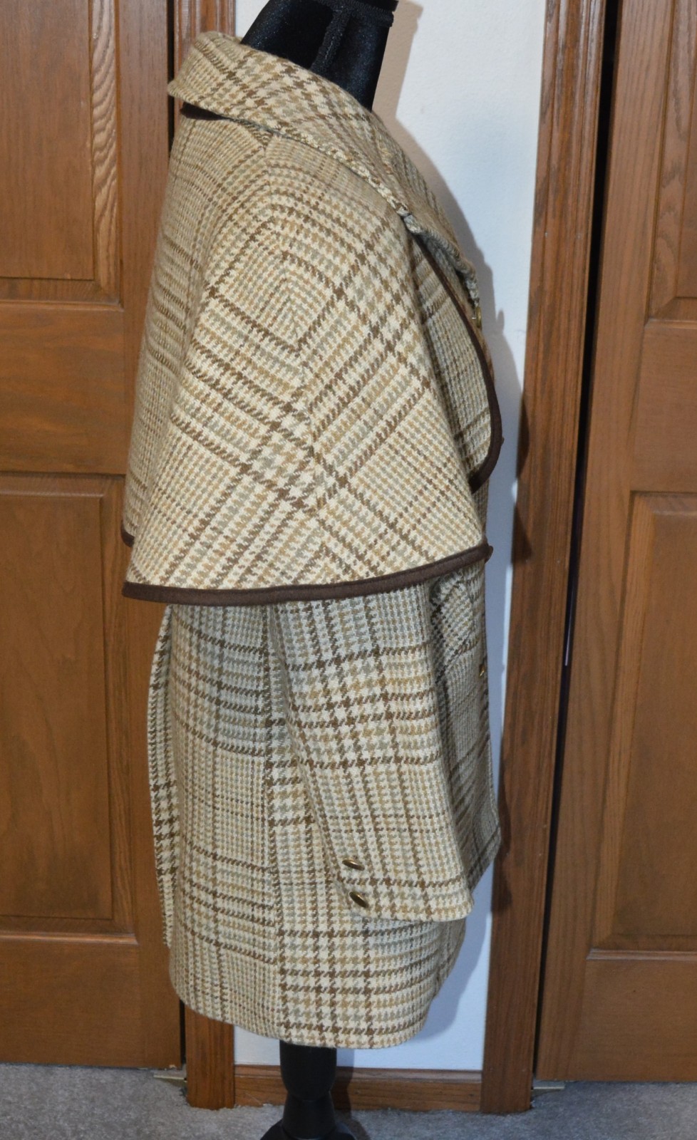 VTG Women’s SHERLOCK HOLMES COAT CAPE S/M (8) Wool Houndstooth