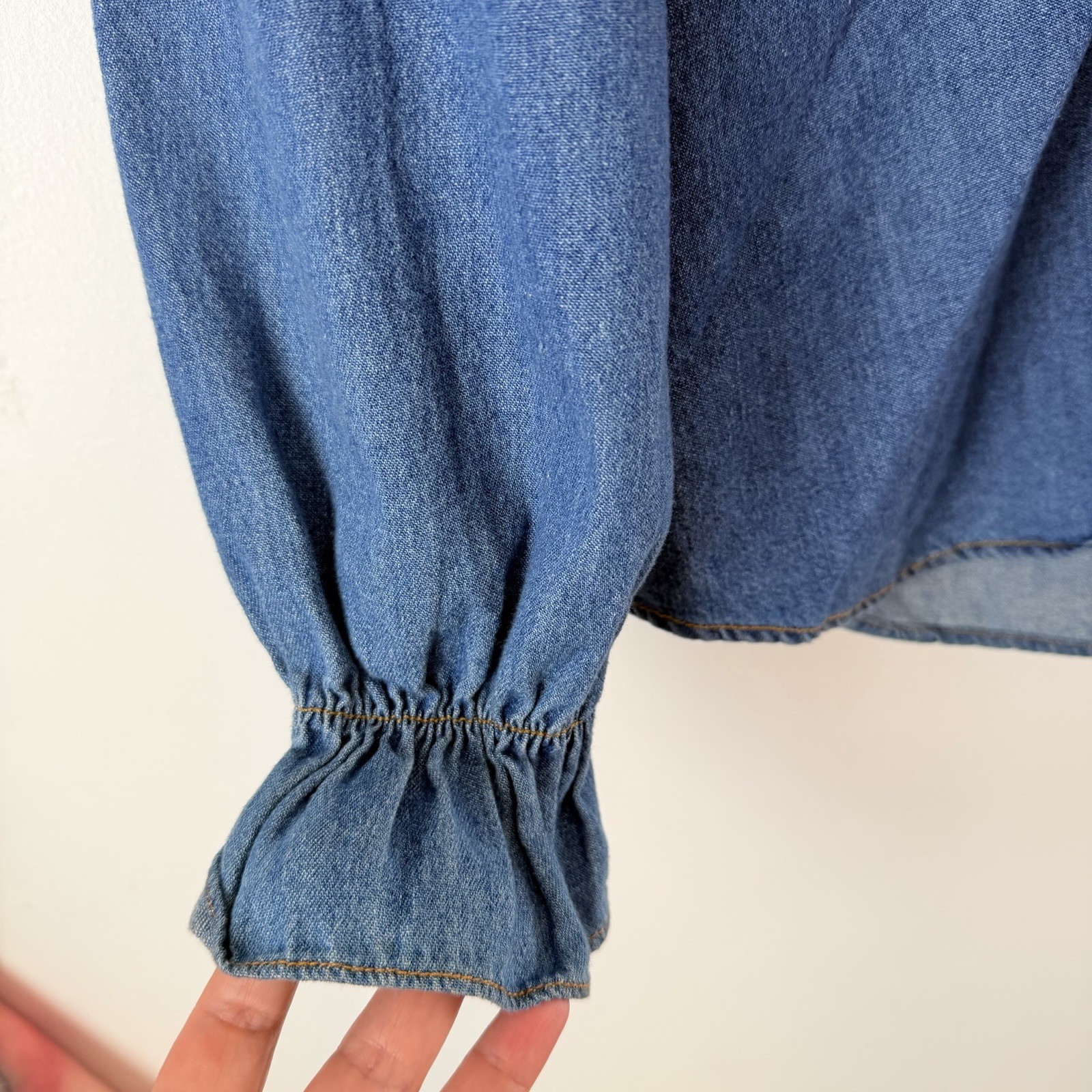 Vintage 80s Sophisticates Denim Ruffle Blouse Medium Cottagecore Prairie