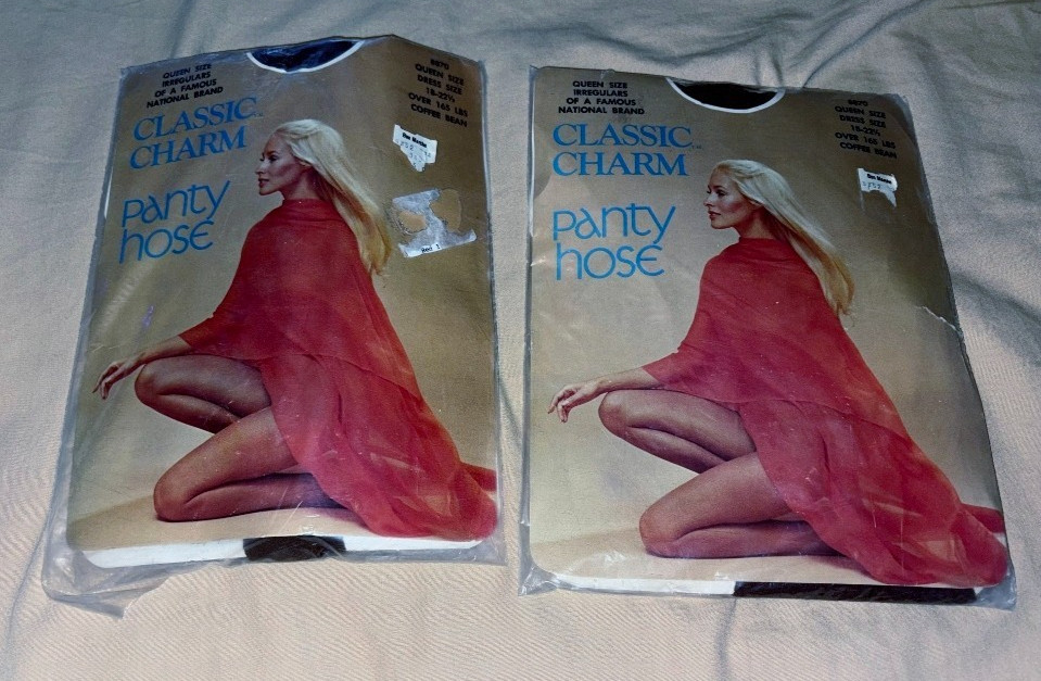 2 VTG Classic Charm Queen 165Lbs Tan Stockings Pantyhose Nylons Coffee Bean