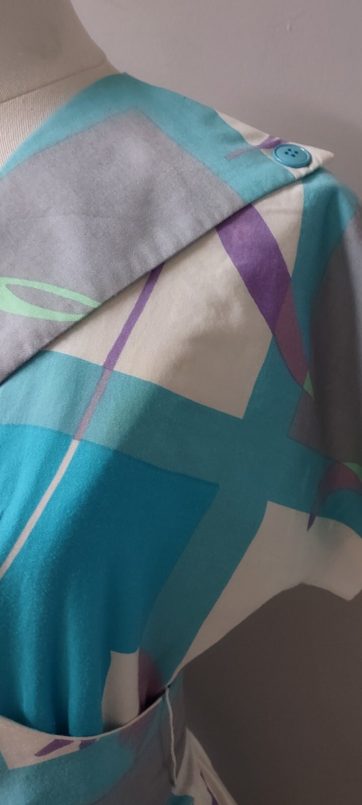 Vintage 70’s The Kollection Ltd Abstract Wrap Polished Cotton Dress Pockets 6-8