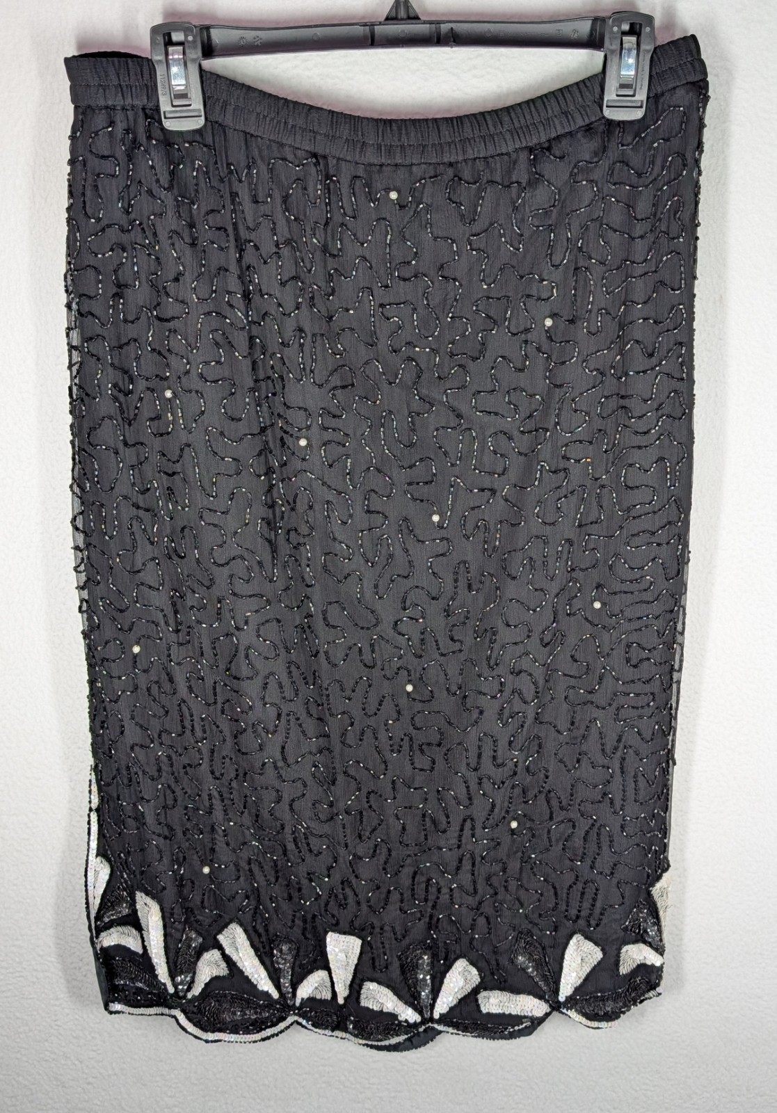 Vintage Carina Women’s Lot Of 2 Silk Beaded Two Piece Outfit Top Skirt Black