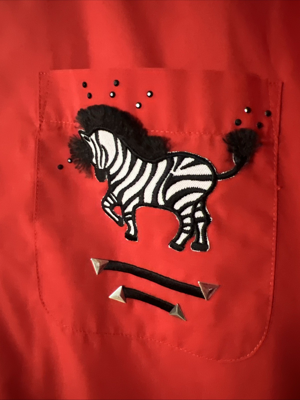 1980s-1990s Las Olas Red Blouse With Zebra Appliqués