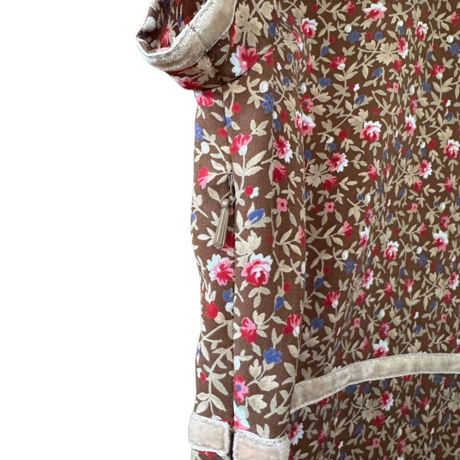 Vtg 90s Express Floral Maxi Dress Velvet Trim Cap Sleeve Brown Multi Size 1 2
