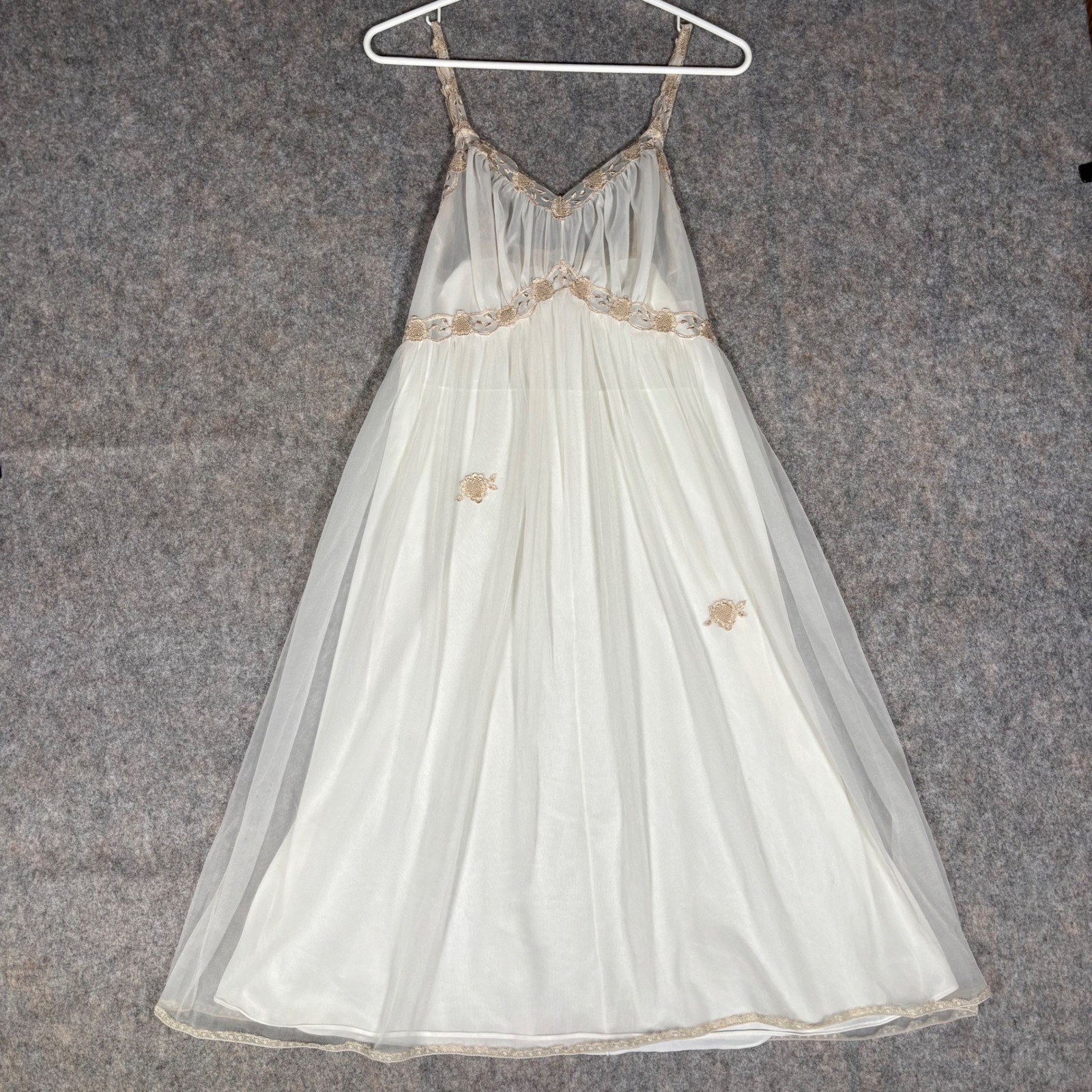 Seamprufe Nightgown Womens 34 White Vintage Lace Sheer Mesh Empire Waist Nightie