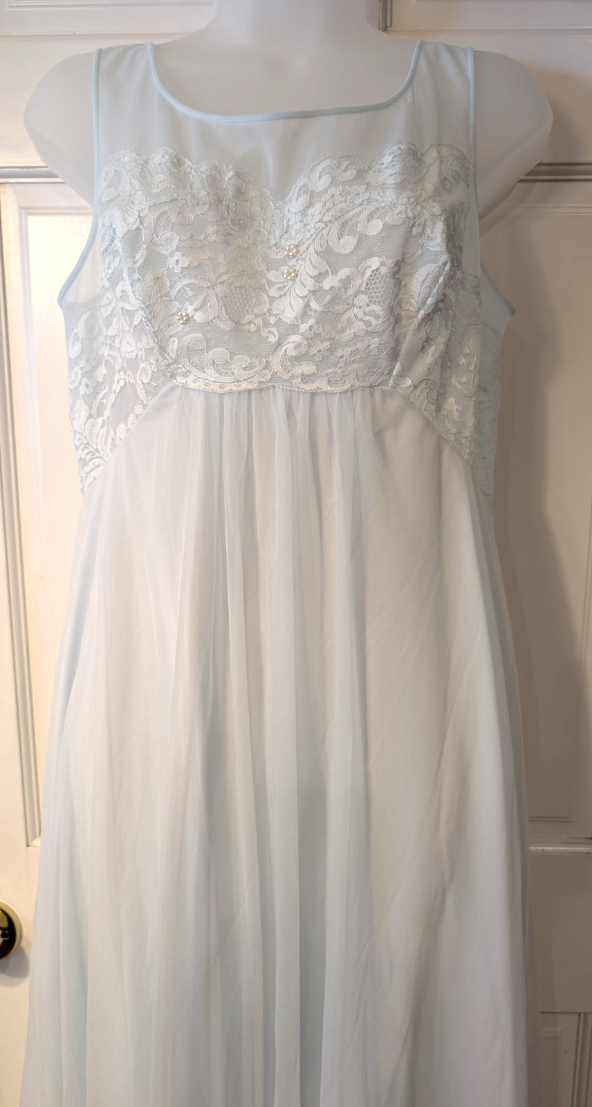 Vintage Shadowline Peignoir Nightgown Robe Set Women’s Lt Blue Chiffon Long