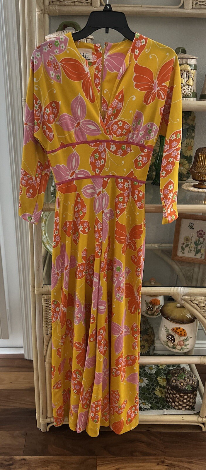 Vtg Adde’ Floral Yellow Pink Butterfly Pantsuit 70s Pantsuit rare