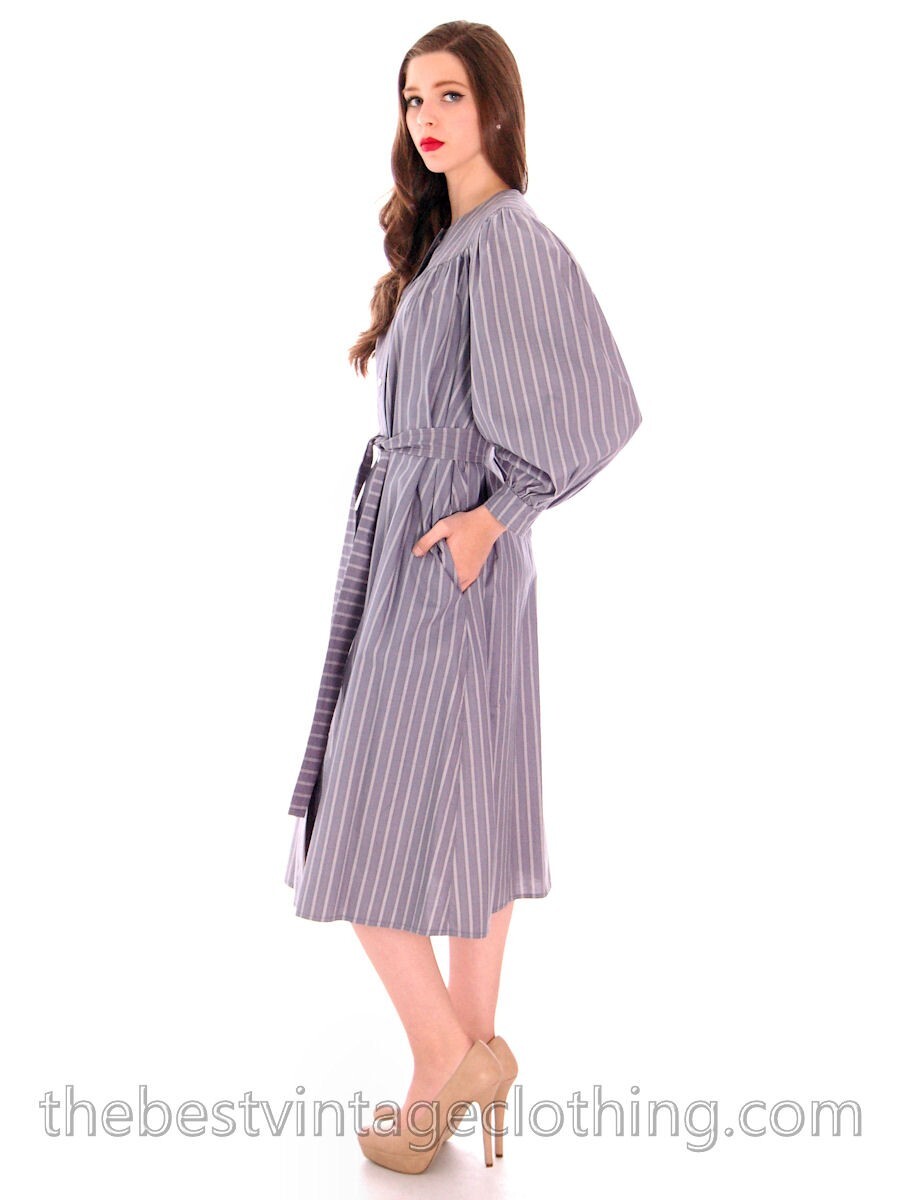 Vtg Vuokko Suomi Tent Shirt Dress XXS Gray Piccolo Stripe Cotton Snap Front