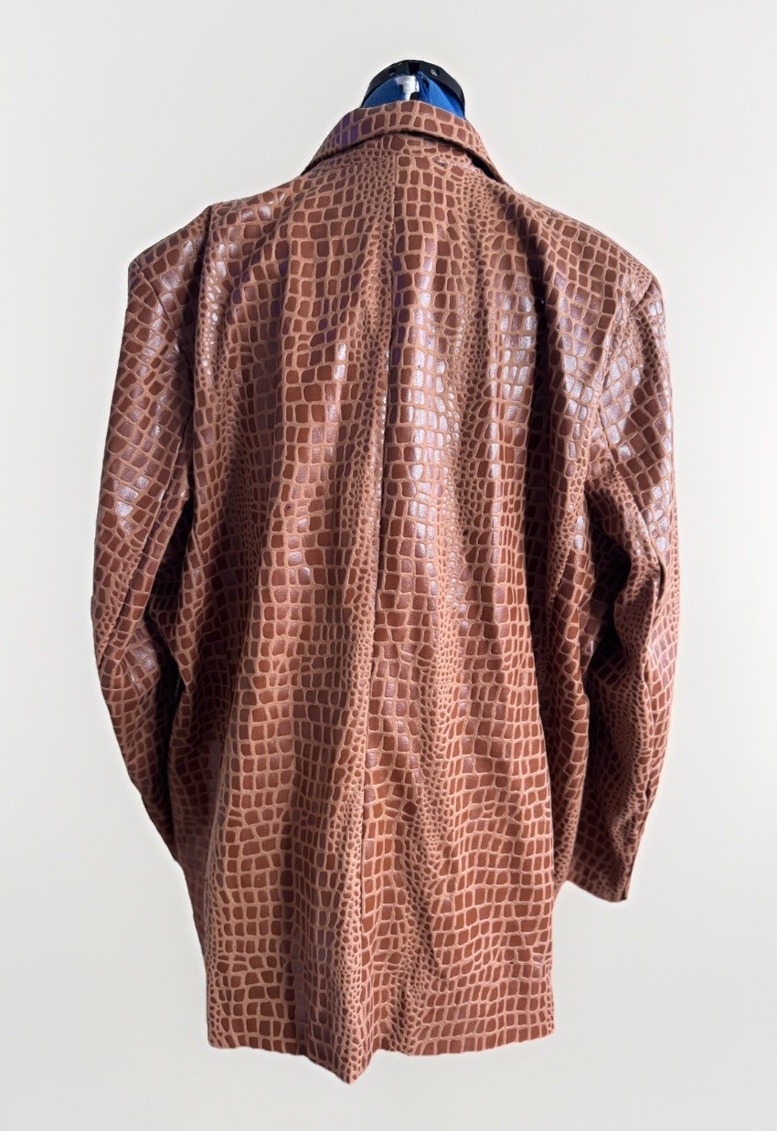 Vintage 90s Selene brown faux patent leather Mod giraffe print blazer jacket 2X