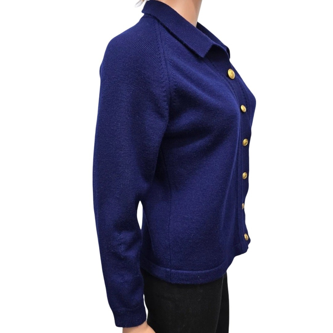 Vintage Bromley Pure New Wool Australian Patons Yarn Cardigan Sweater Blue S