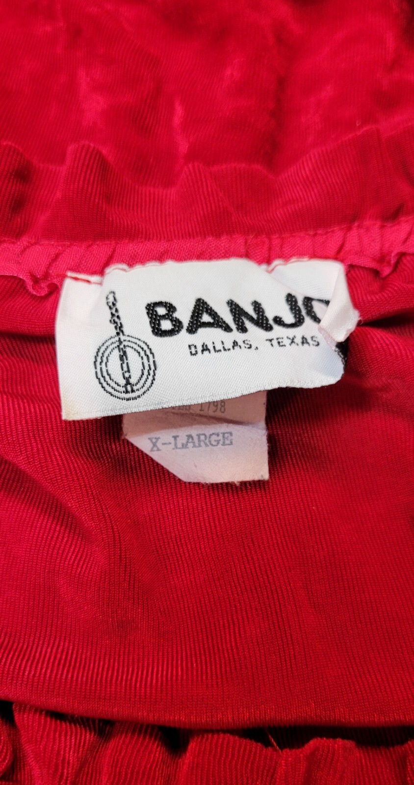 Vintage Banjo Dallas Tx Red Slinky Stretch Ruffle & Tie Cropped Top Blouse XL