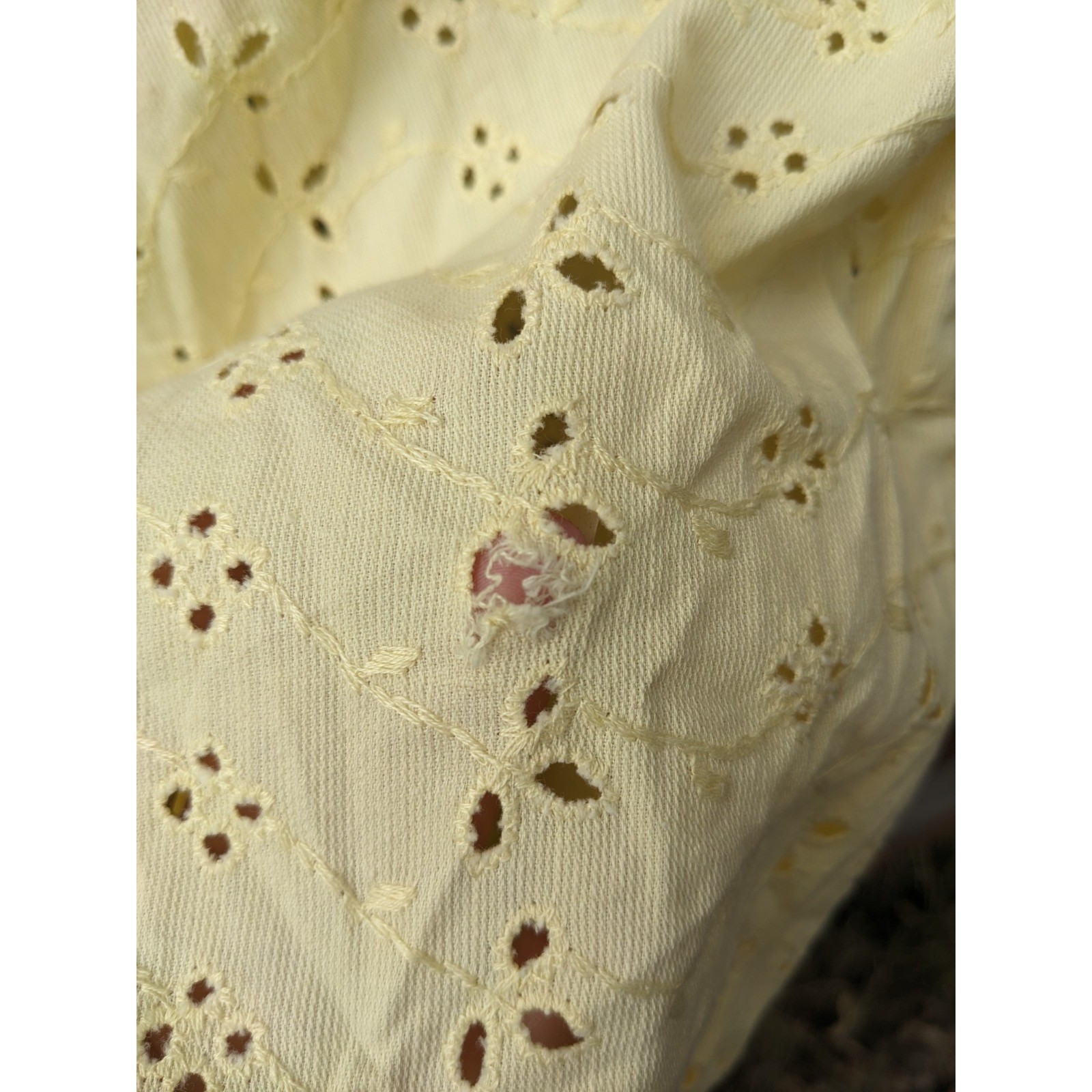 Vintage 50s Eyelet Lace Dress XS Yellow Cotton Cottagecore 1950s Summer Day Midi