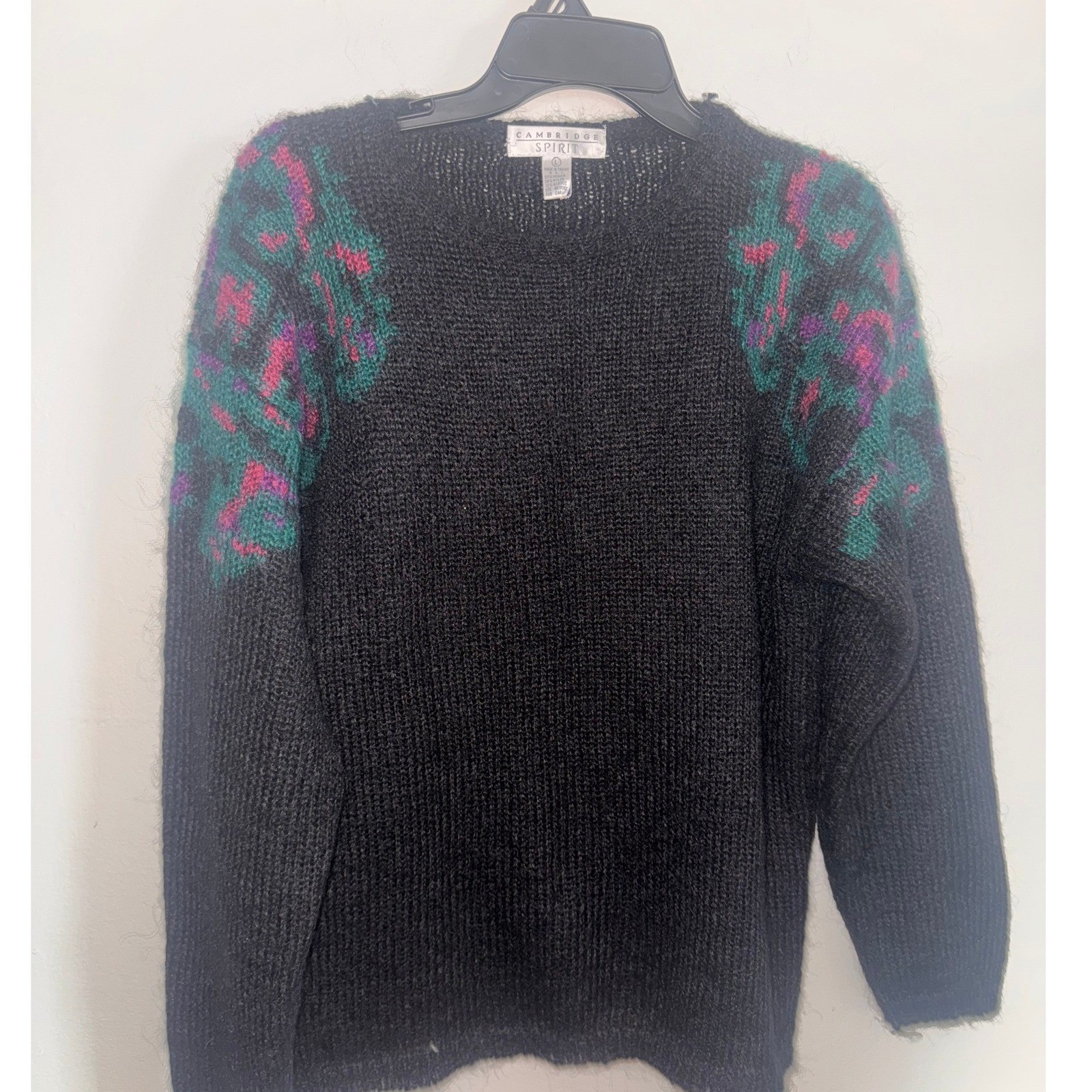 Vintage Cambridge Spirit Mohair Sweater Paisley Skirt Set Blk Teal Magenta L/14