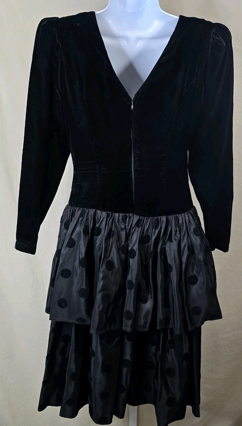 VTG Donna Morgan Party Dress 5/6 Black Velvet Top Ruffle Tiered Taffeta Skirt