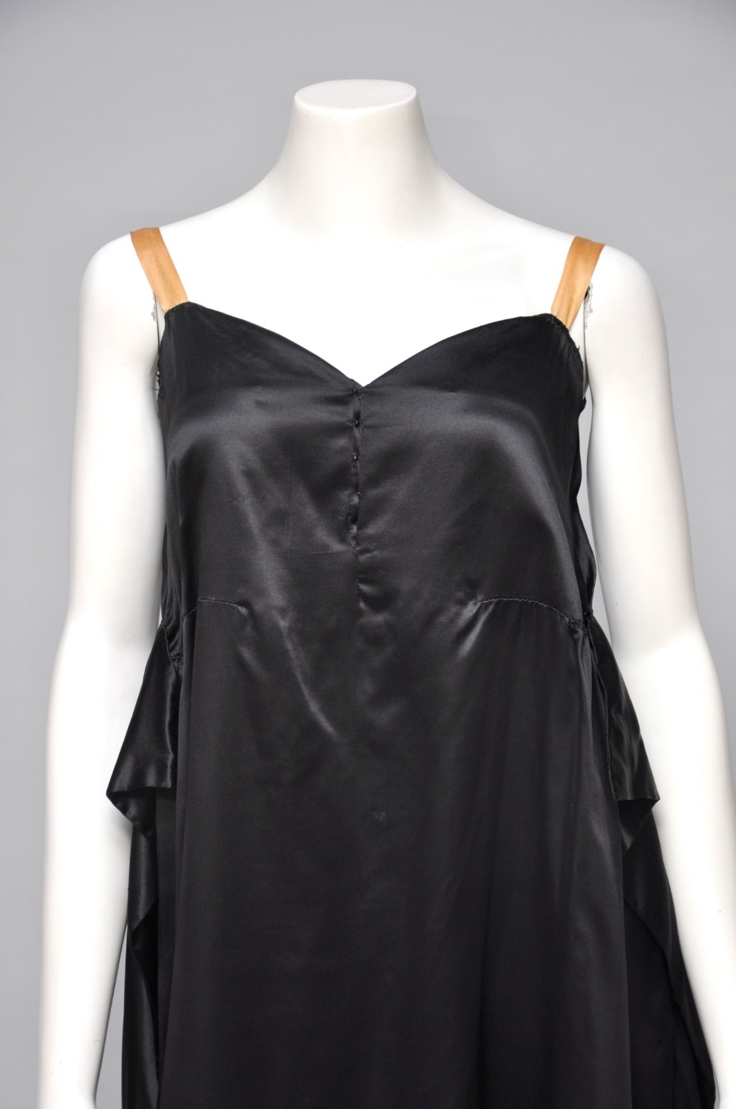 Antique VTG 1920s Black Silk Robe de Style Slip Dress Goth Unique XS/S