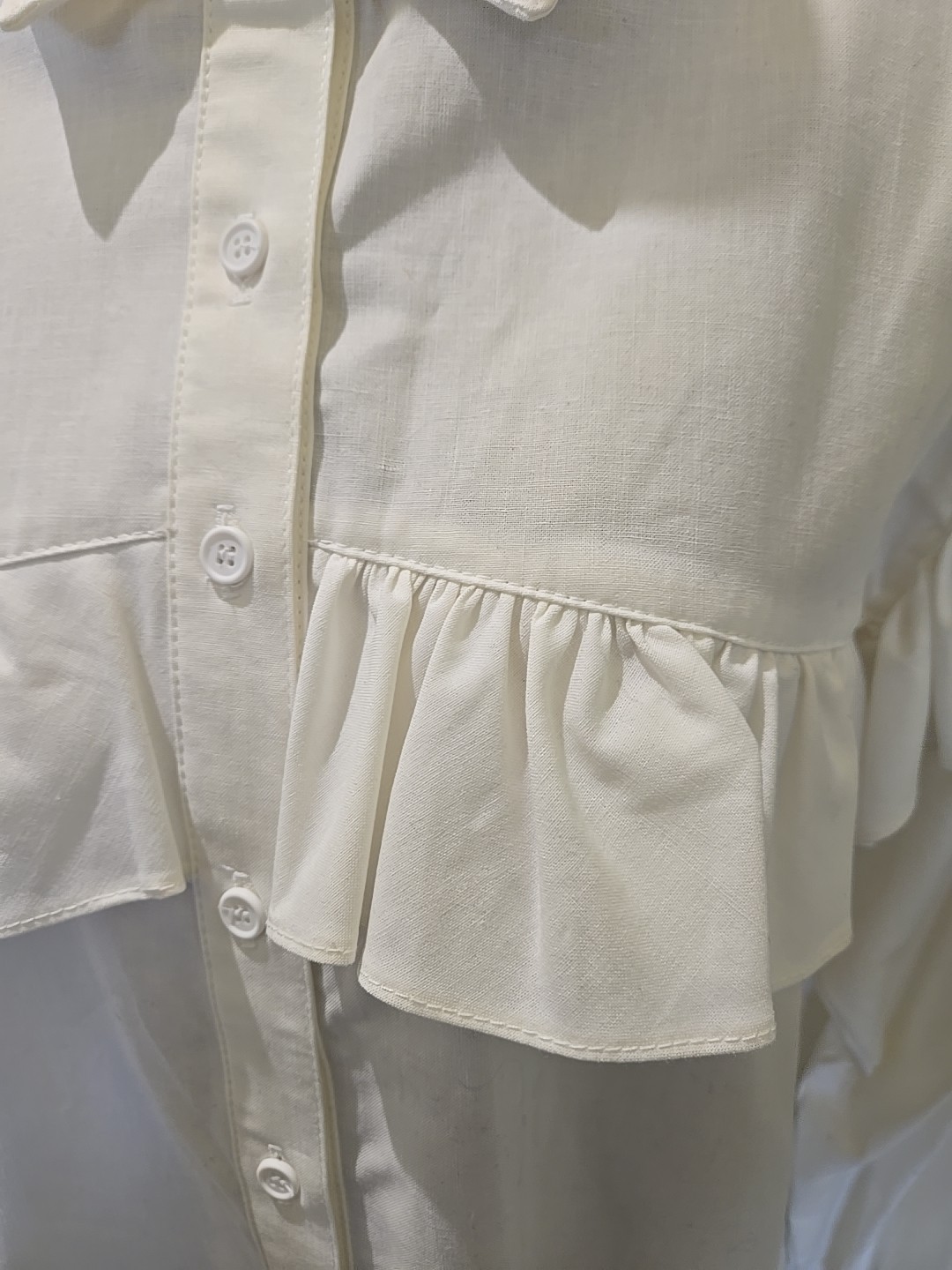 1980’s Vintage Pegaso Frill Poplin Peter Pan Blouse Shirt Sz Large Shoulder Pads