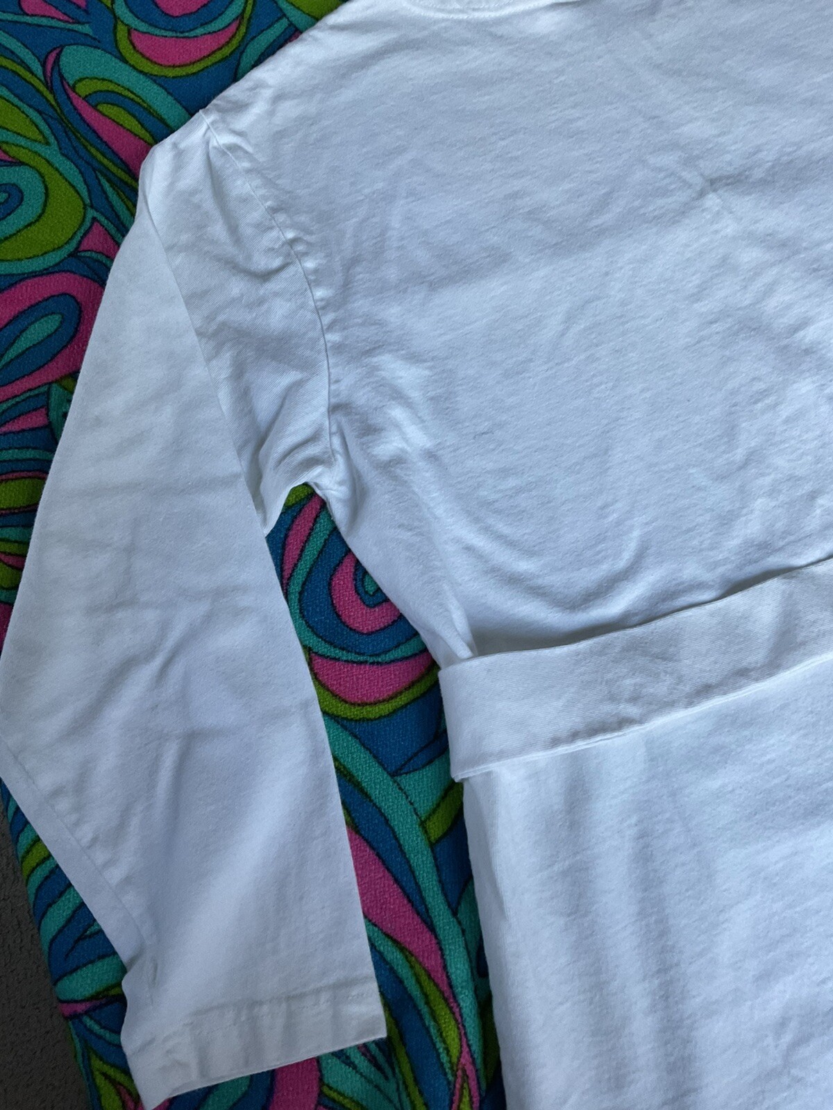 Vintage White DressyT-Shirt 3/4 Sleeve Metal Ring Matching Belt Newport News 90s