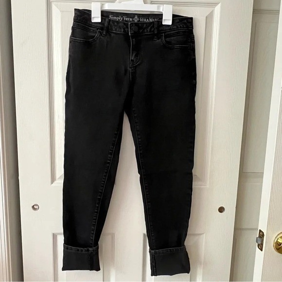Simple Vera Wang Womens Pants sz 4 Mid-Rise Black Denim Jeans Casual Goth