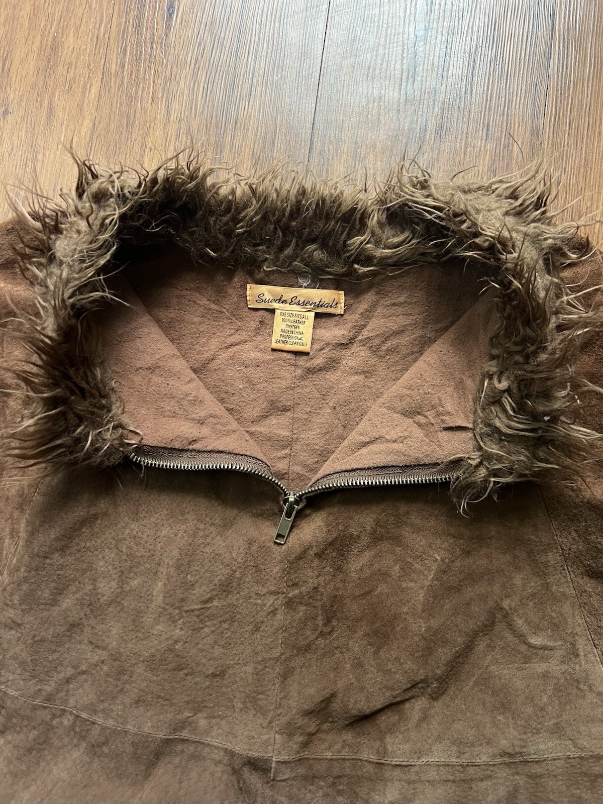 Vintage Suede Leather Poncho Fringe Brown Womens Boho Festival Western Y2K 90s