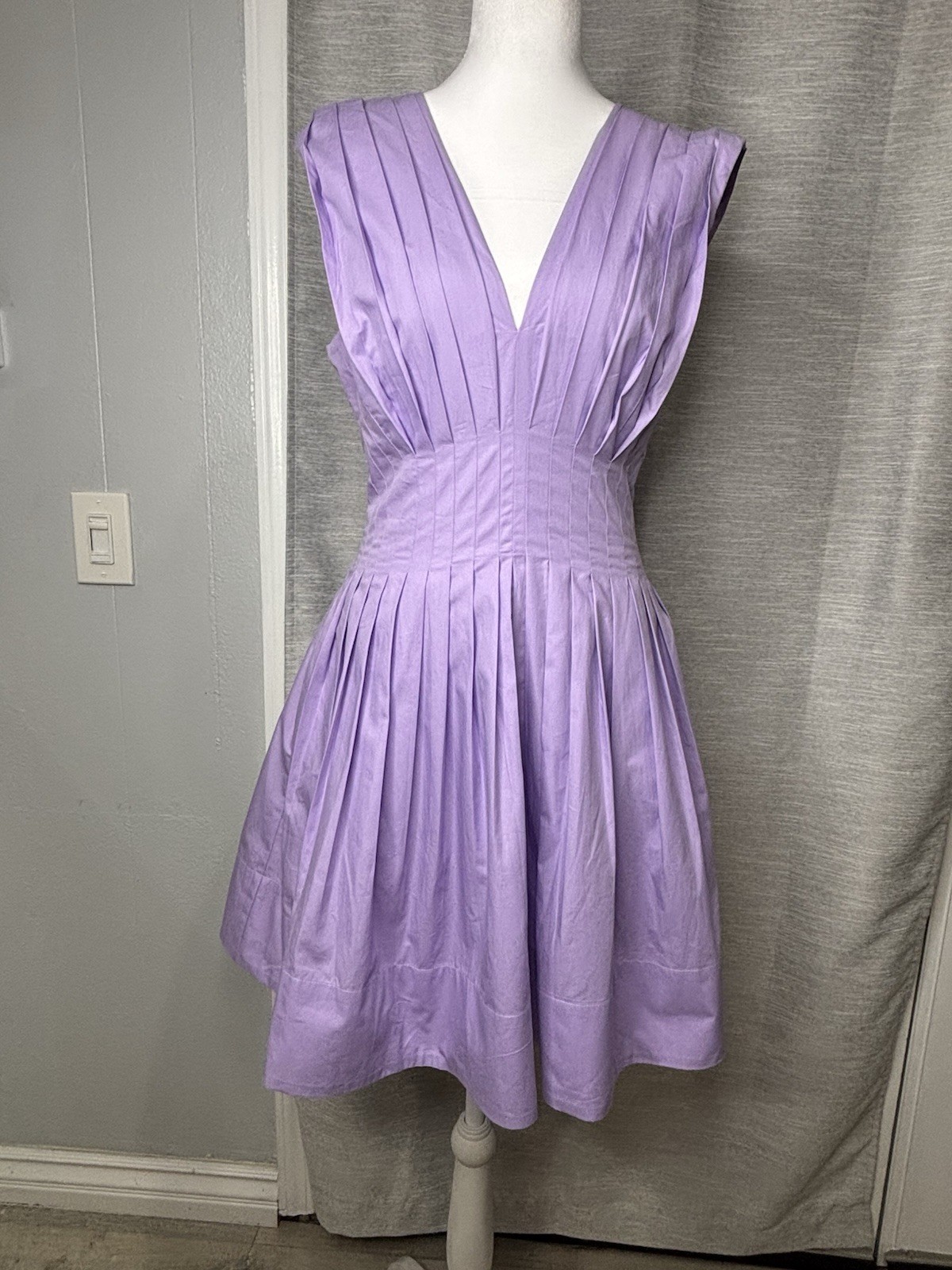 BR Lavender Pleated V Neck Mini Dress Women’s