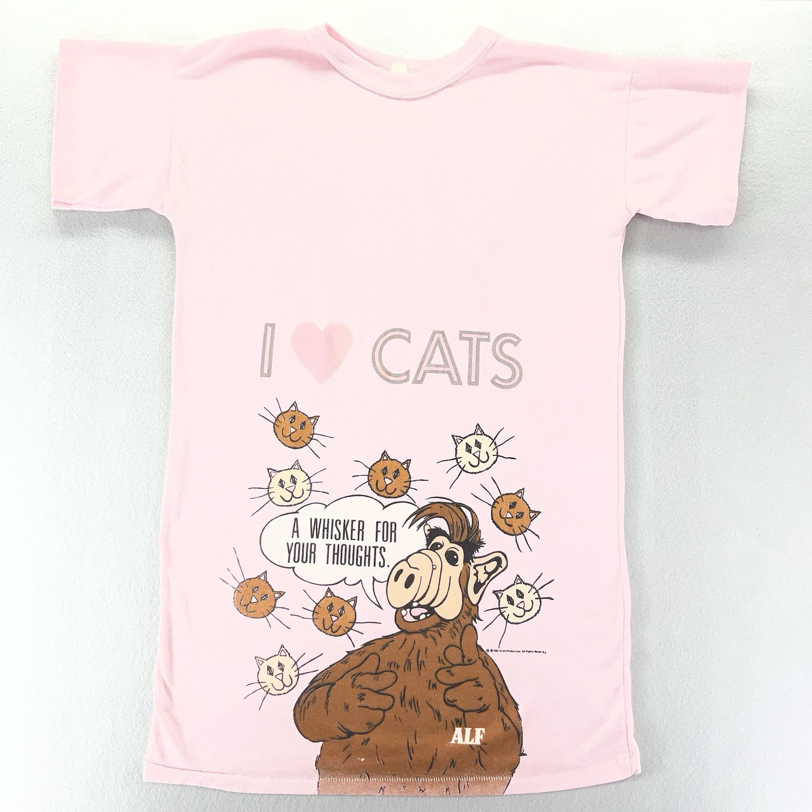 Vintage 1987 ALF Girls Pink Nightgown “I Love Cats” TV Show Funny Pop Culture