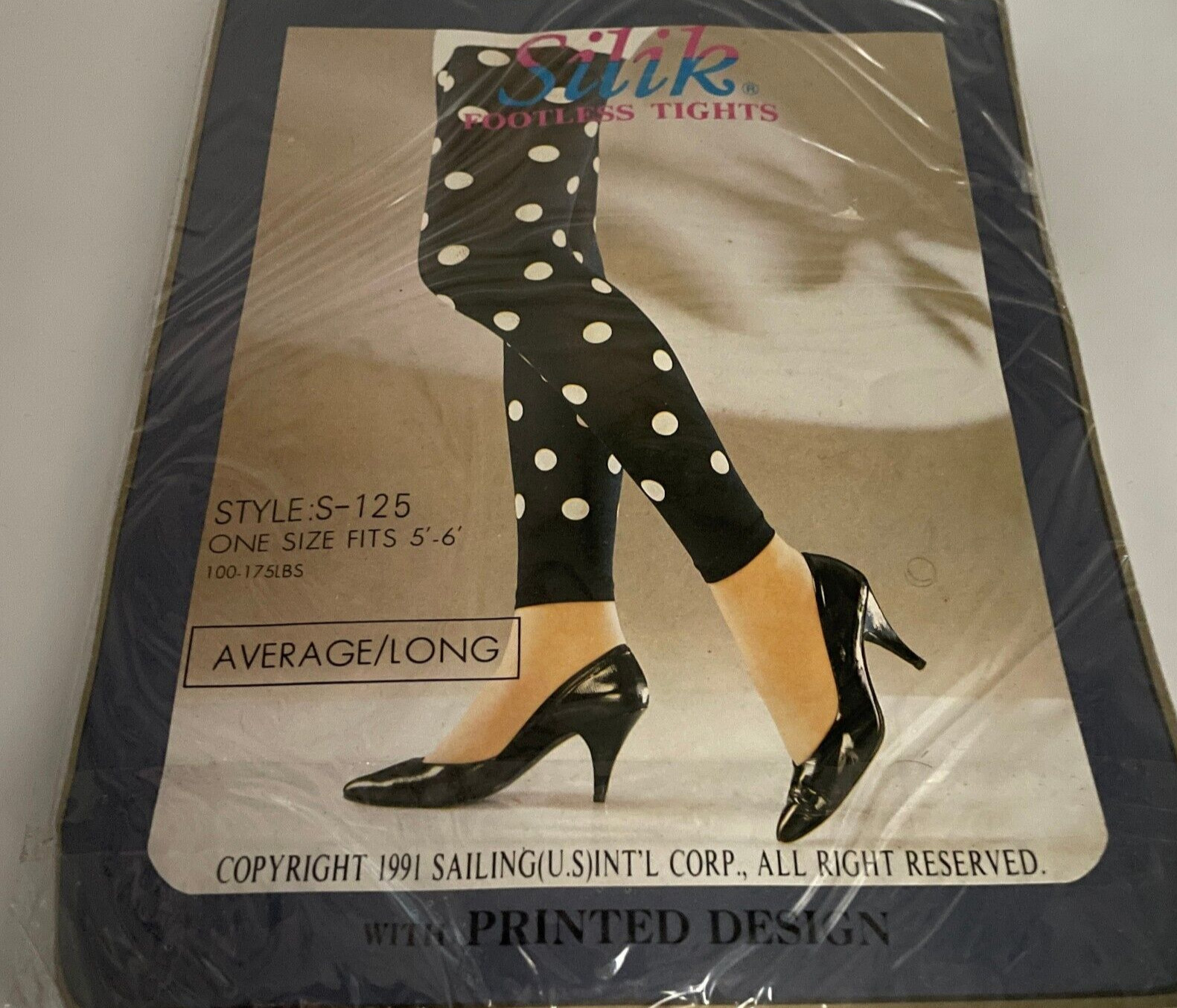 Vtg SILIK White with Black Polkodots Footless Tights 100% Nylon Average/Long