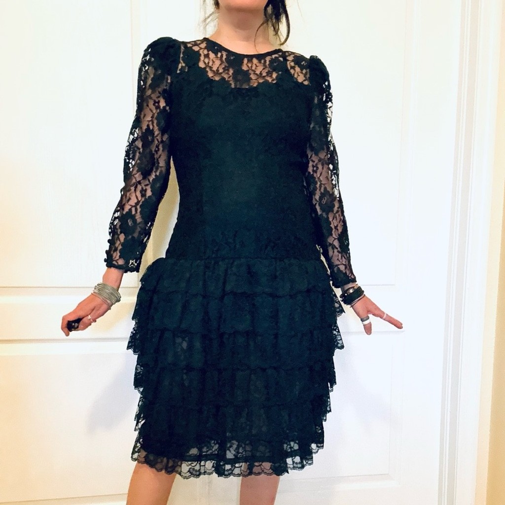 Wednesday Dresses Collections / Beene Black Lace Dress with ruffles