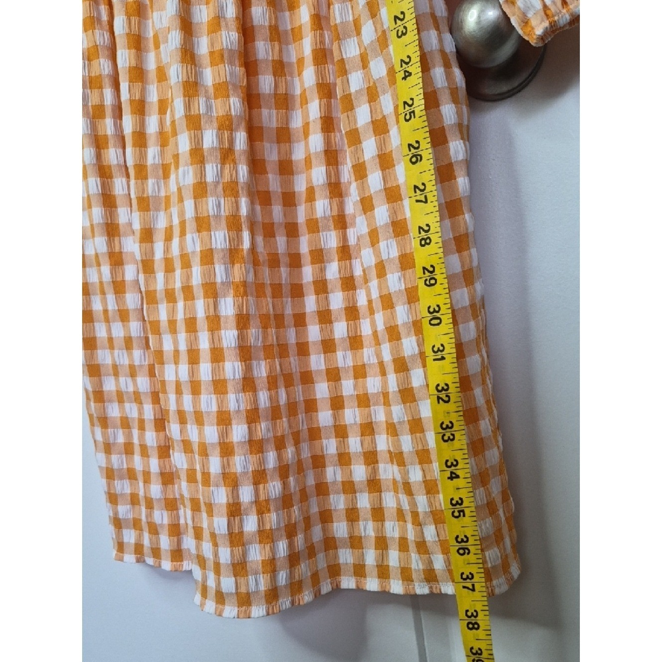 C Est 1946 Women’s Of Shoulder Mini Dress Orange Checkered Size XL