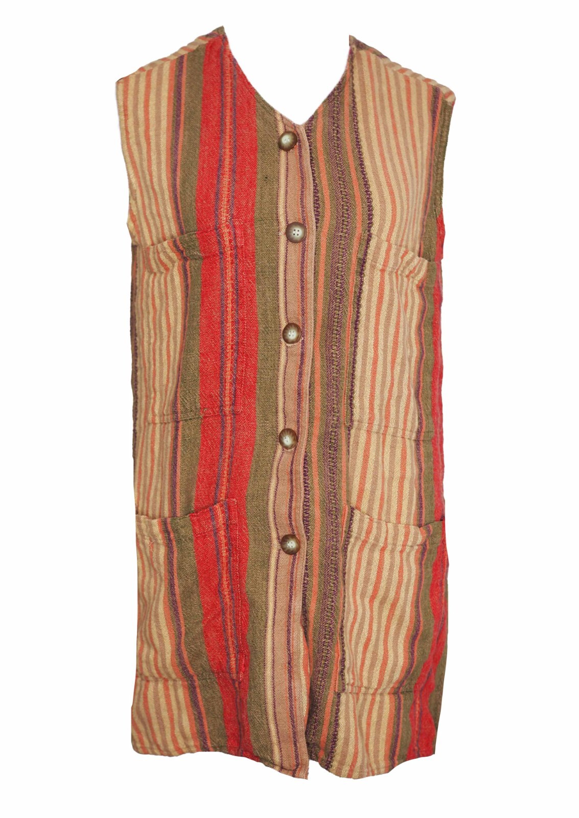 Vintage EXPRESS Campagnie Internationale Linen Vest Southwest Stripe Red Orange