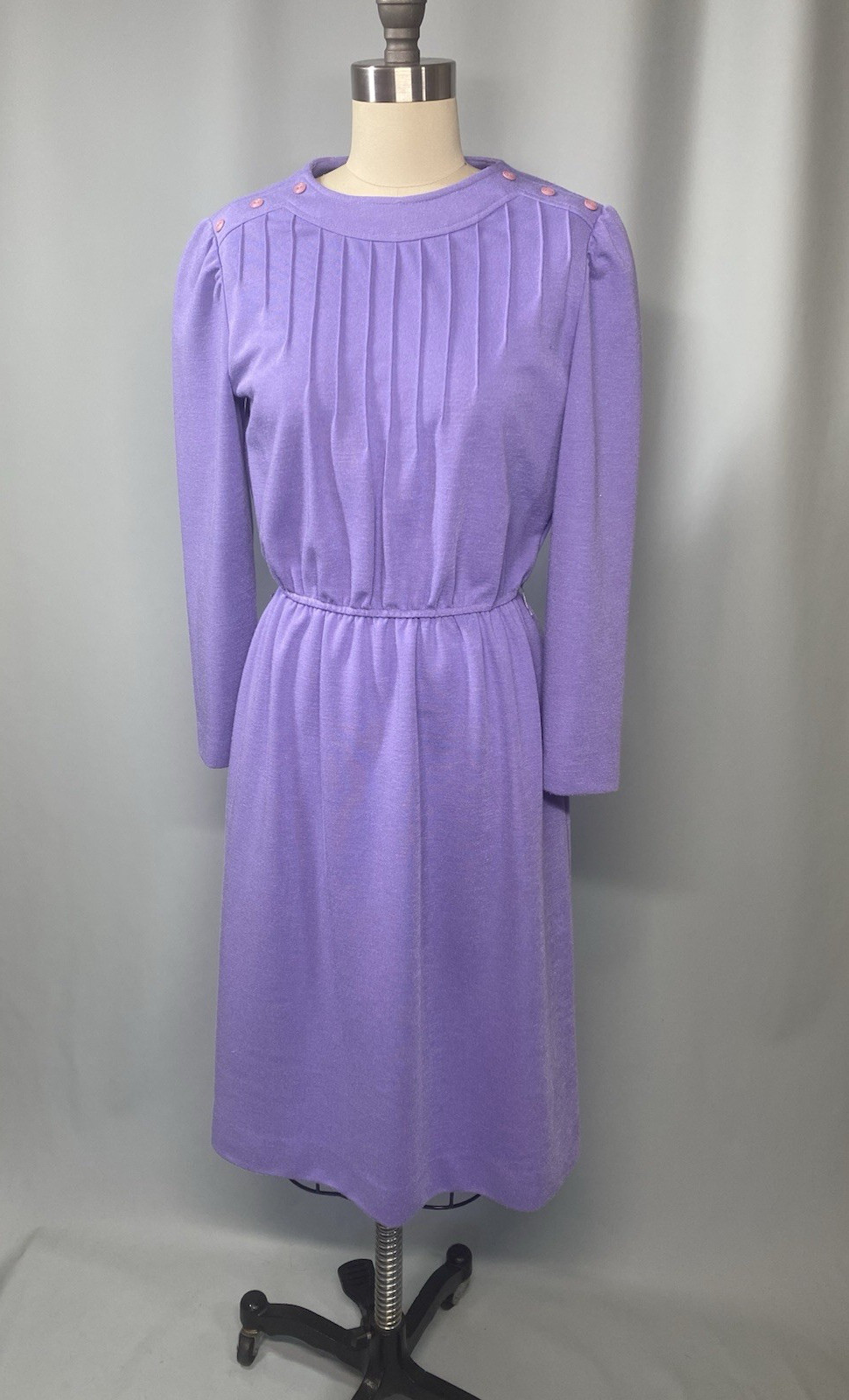 Vintage Dress SIZE PETITE MEDIUM 10 purple long sleeve LESLIE FAY 70s 80s