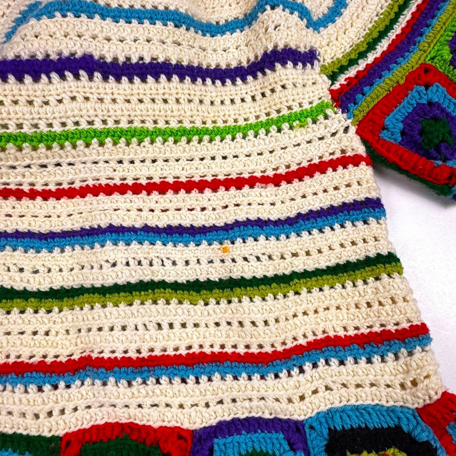 Vtg 70’s Crochet Granny Square Top Wool Rainbow Retro One Size See Measurements