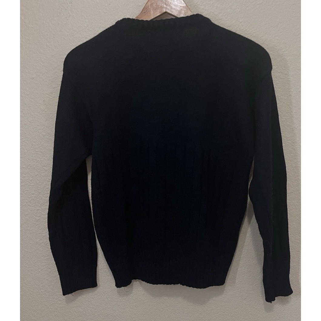 Bramble Lane Vintage Black Embroidered Leaf Knit Sweater Womens Medium Blue Grey