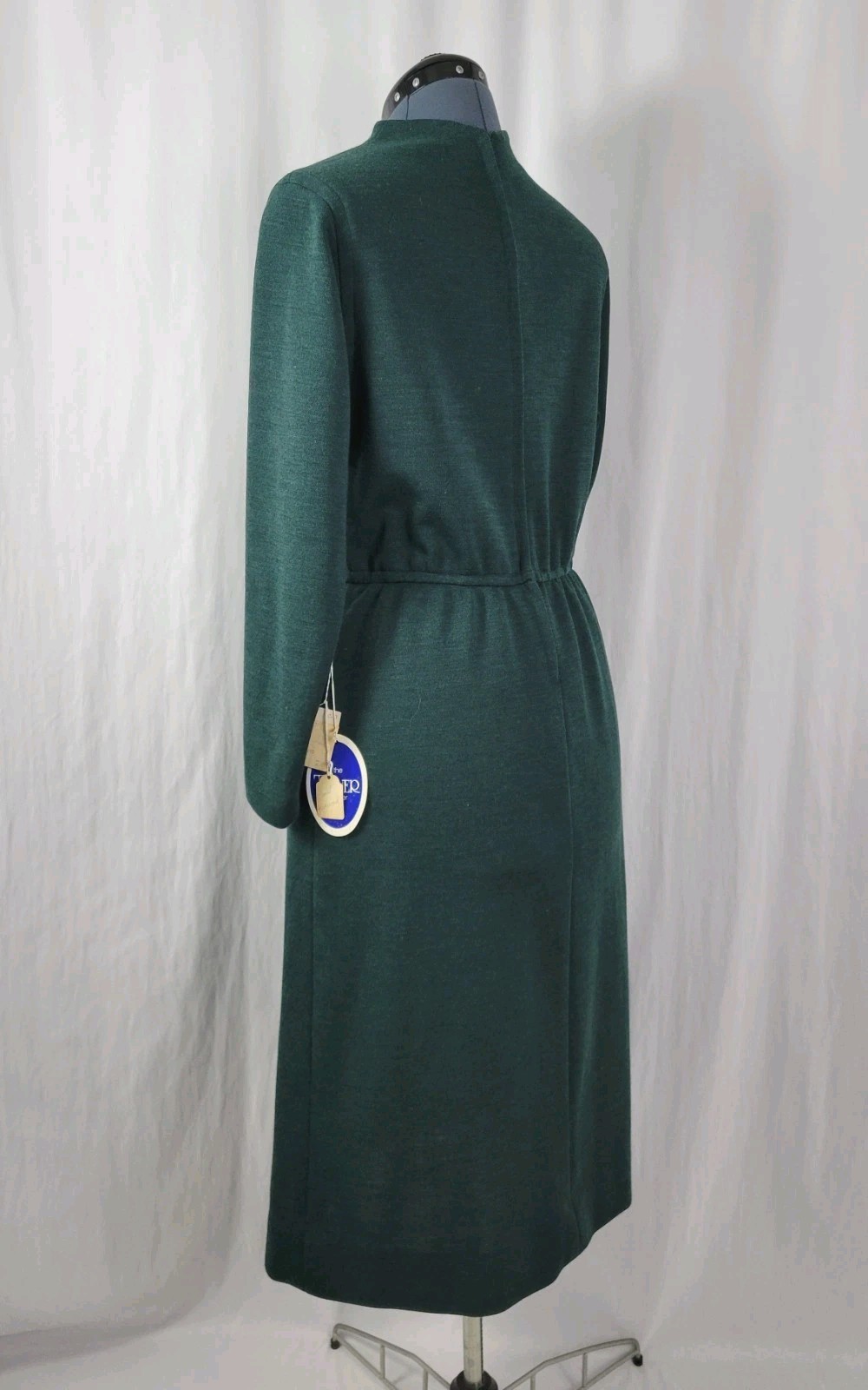 Vintage Tanner Green Wool Blend Blouson Dress w Elastic Waist Size 14