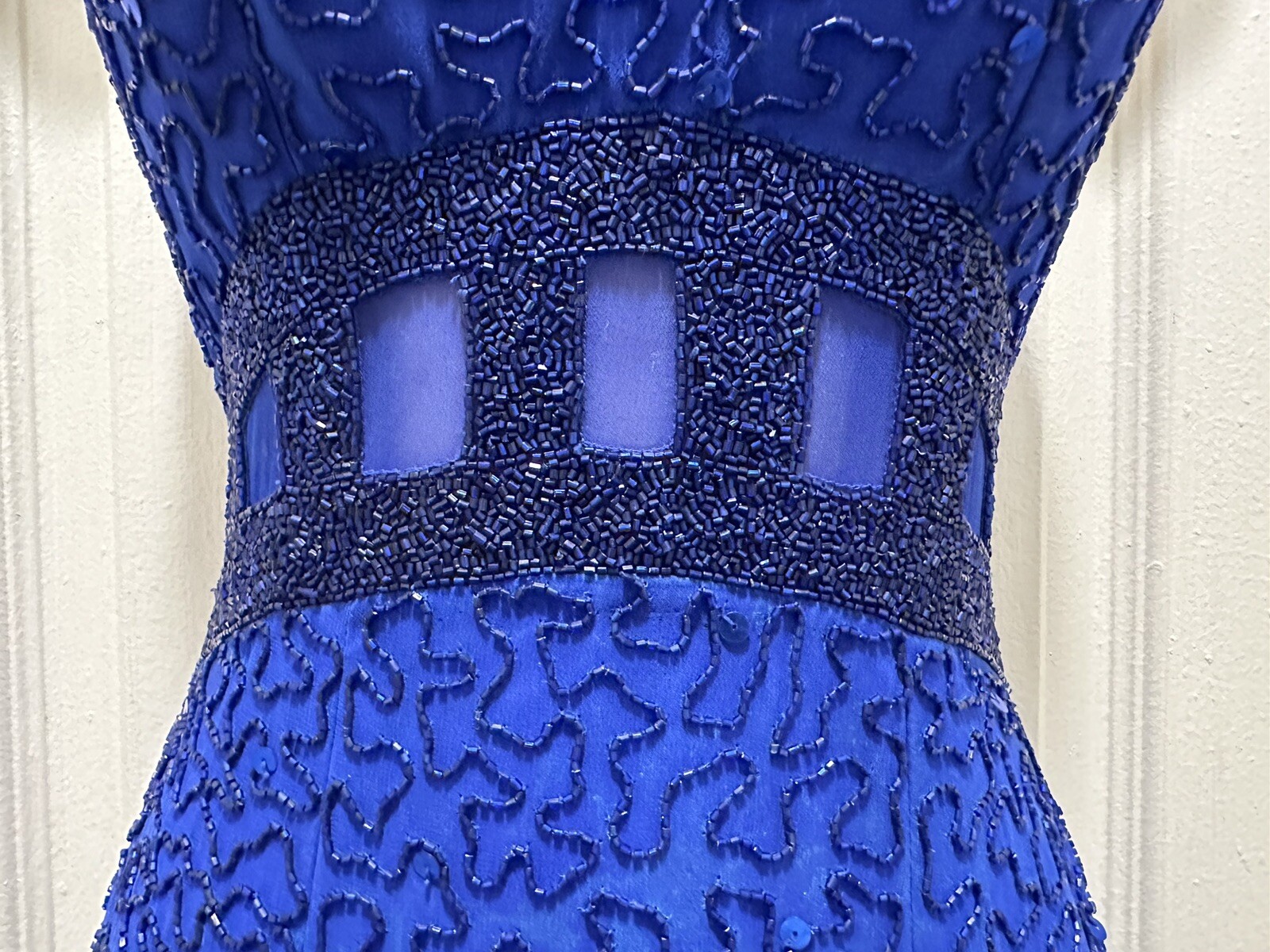 Gorg Vintage Andretta Donatello 100% Silk Fully Beaded Blue Gown/Dress Size XS
