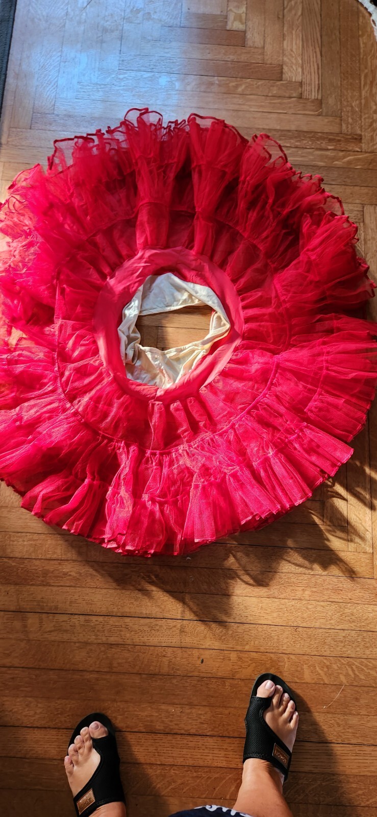 VTG 60’s MALCO MODES RED CHIFFON RUFFLED TIERED PETTICOAT SLIP USA Vanity Fair S