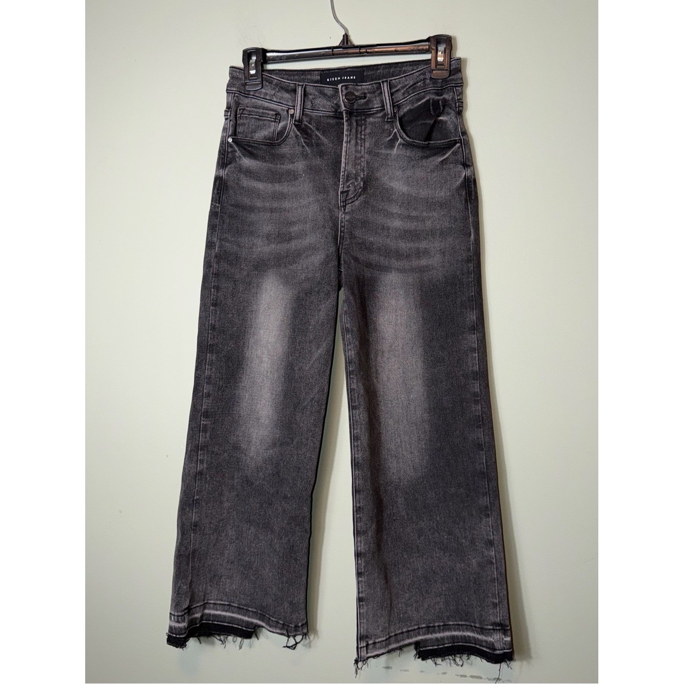 Risen Jeans Women’s High Rise Wide Crop Jeans in a dark gray or vintage black 3