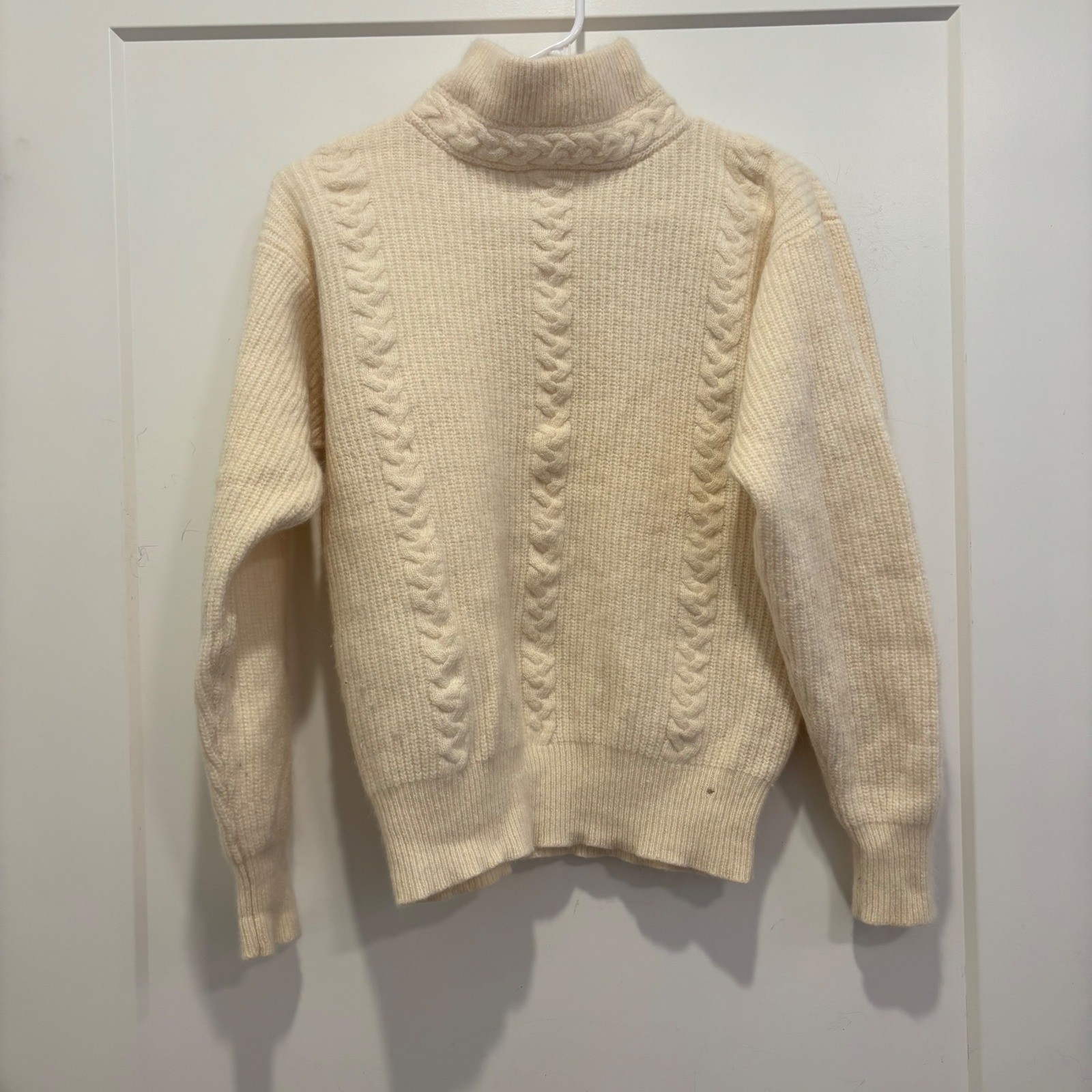 Le Moda Vintage Angora Lambswool Cable Knit Mock Neck Sweater Cream Women Medium